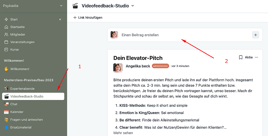 Beitrag erstellen im Videofeedback-Studio